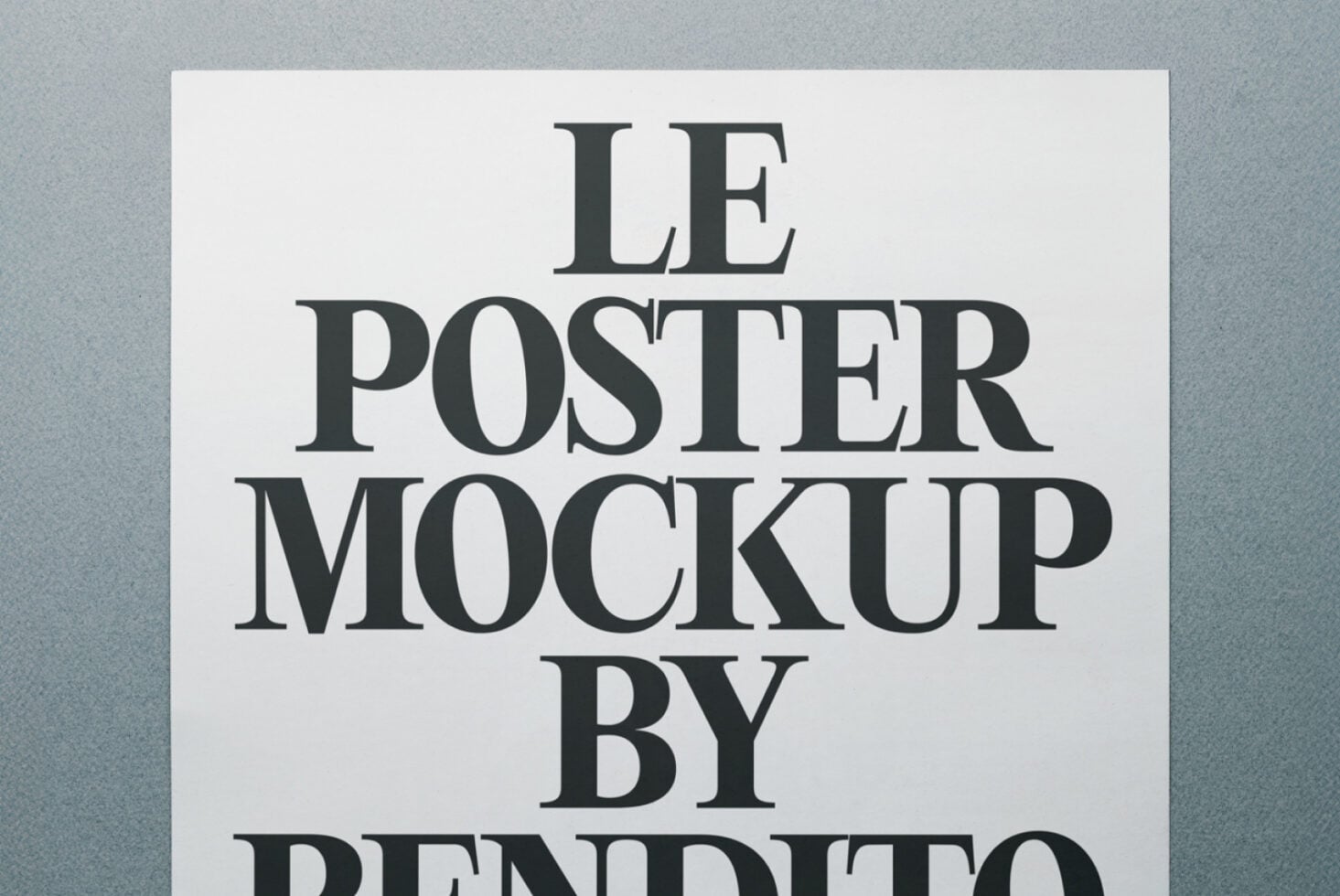 Minimal white poster with large serif typography, neutral gray backdrop