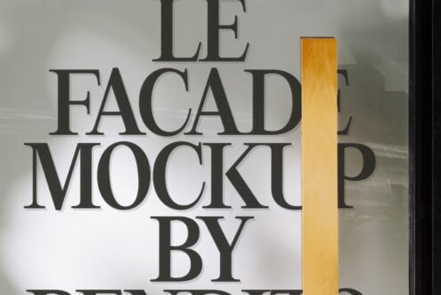 Bold serif typography mockup on soft neutral backdrop, golden vertical element