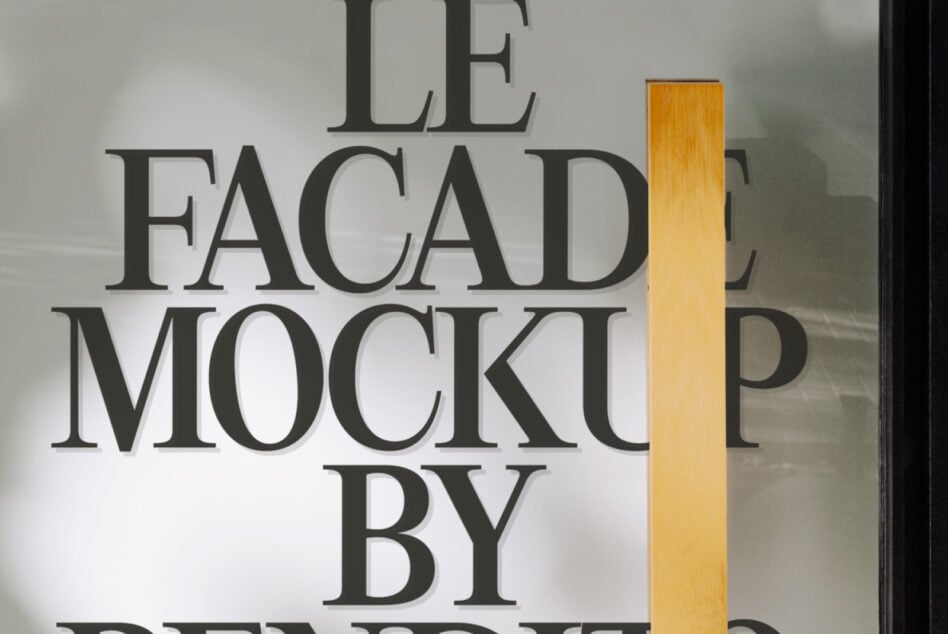 Bold serif typography mockup on soft neutral backdrop, golden vertical element