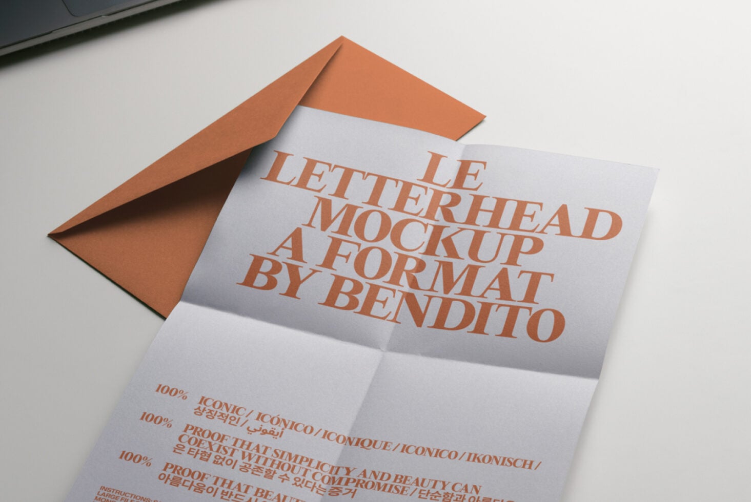 Letterhead mockup with orange envelope showing text layout detail
