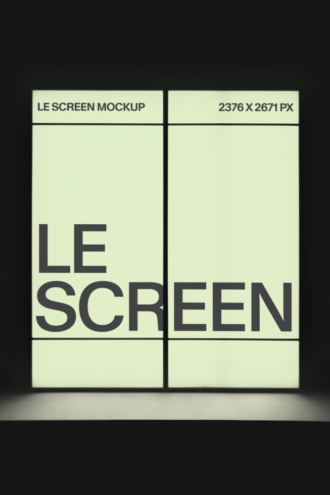 Dual screen mockup with pale yellow panels on black background