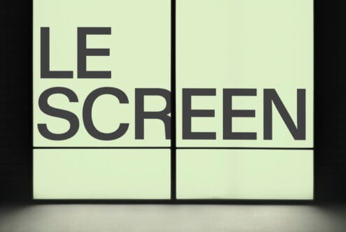 Split screen mockup close up showing pale yellow panels with text