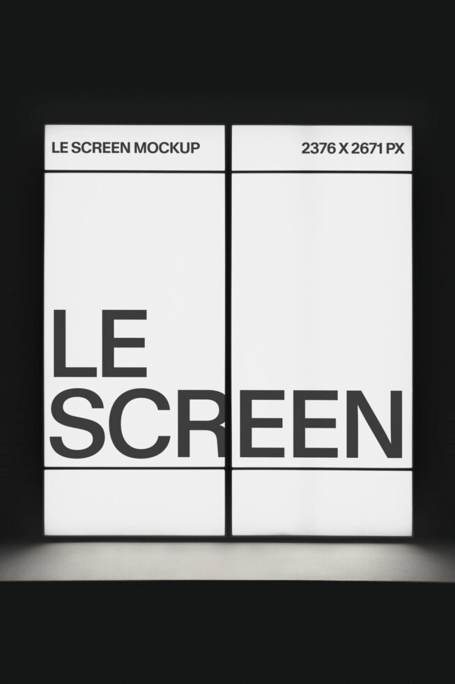 Dual screen mockup with white panels on black background