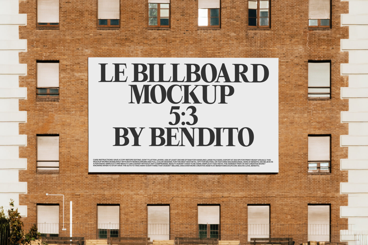 Large billboard mockup on brick building with white background showing 5:3 ratio