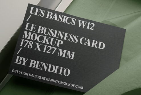Black business card mockup displayed in angled open box setup