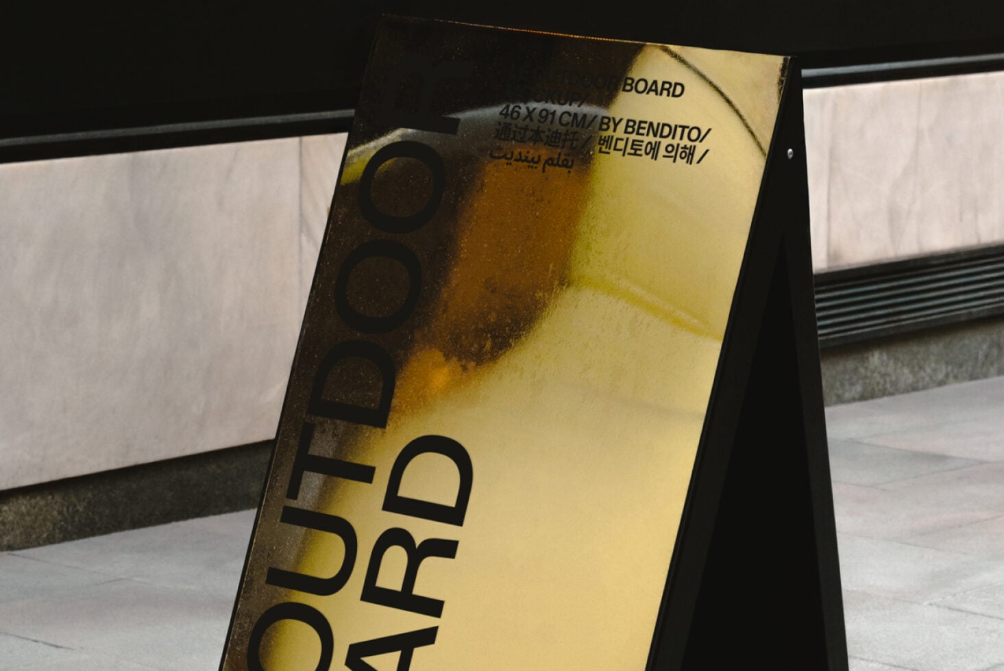 Yellow outdoor board mockup with large black typography on weathered surface