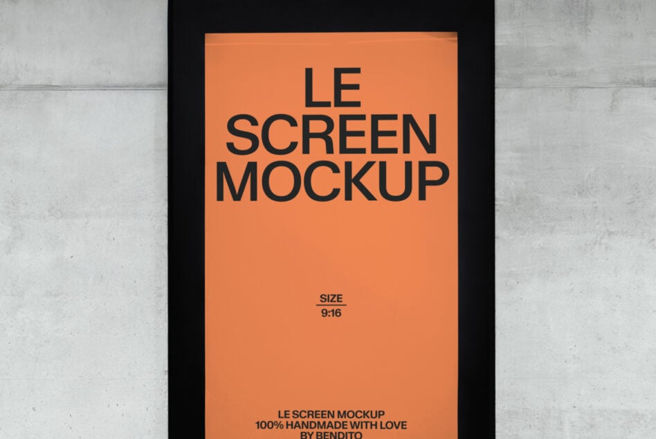 Black stand-alone display with orange screen mockup close-up view