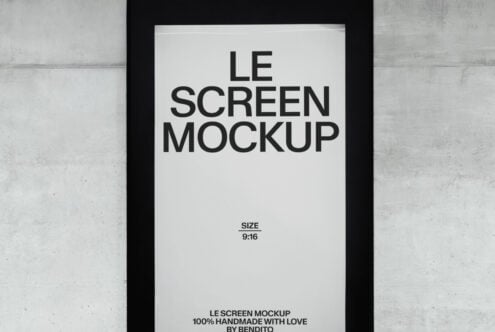 Black stand-alone display with white screen mockup close-up view