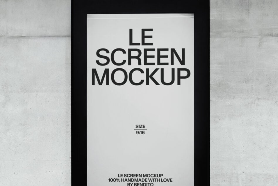 Black stand-alone display with white screen mockup close-up view