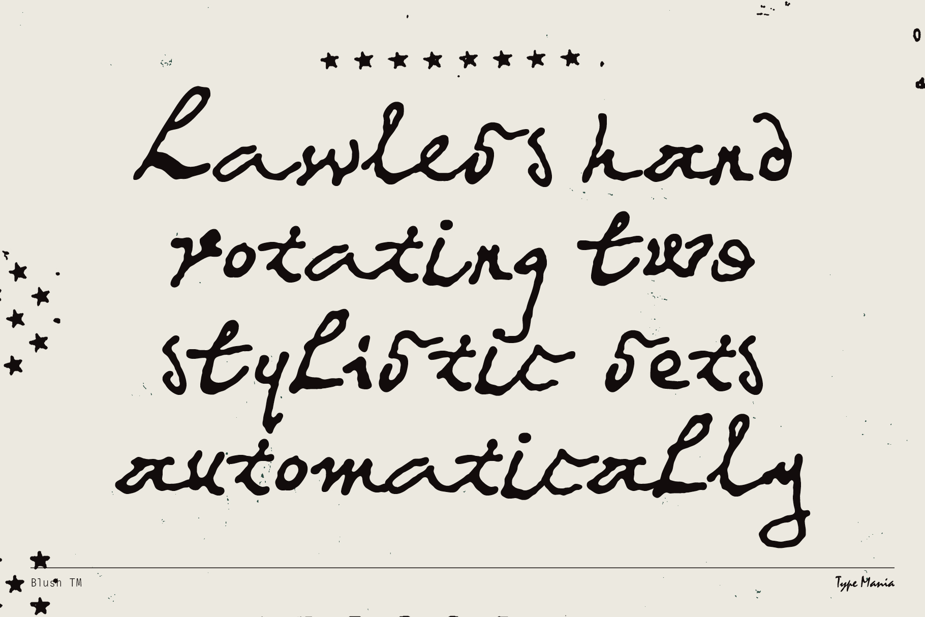 Cream paper with black handwritten text about Lawless hand rotating stylistic sets automatically