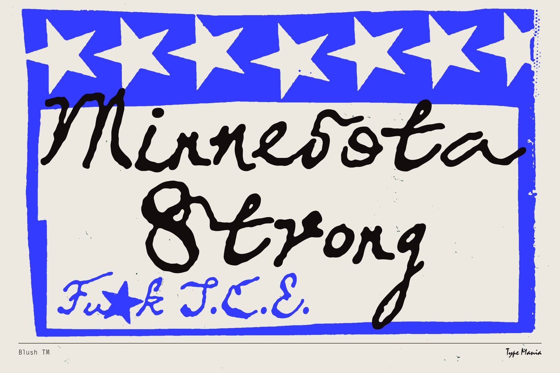 Blue banner with white stars above black handwritten text reading Minced Star Fuck S.C.E.