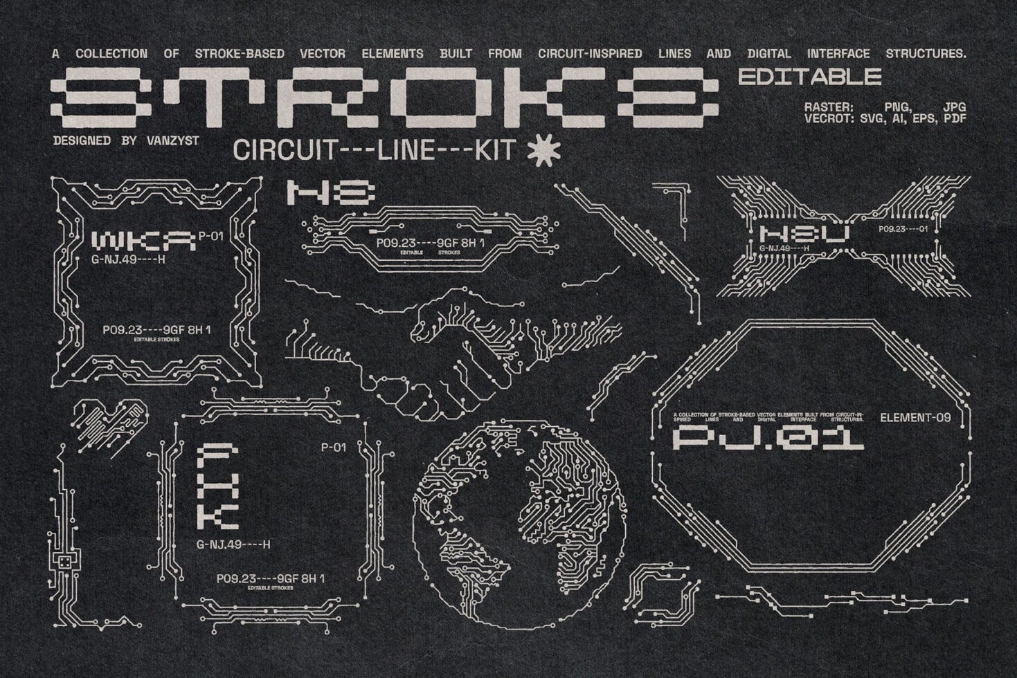 Stroke circuit line kit collection showing frames, hands, globe outlines