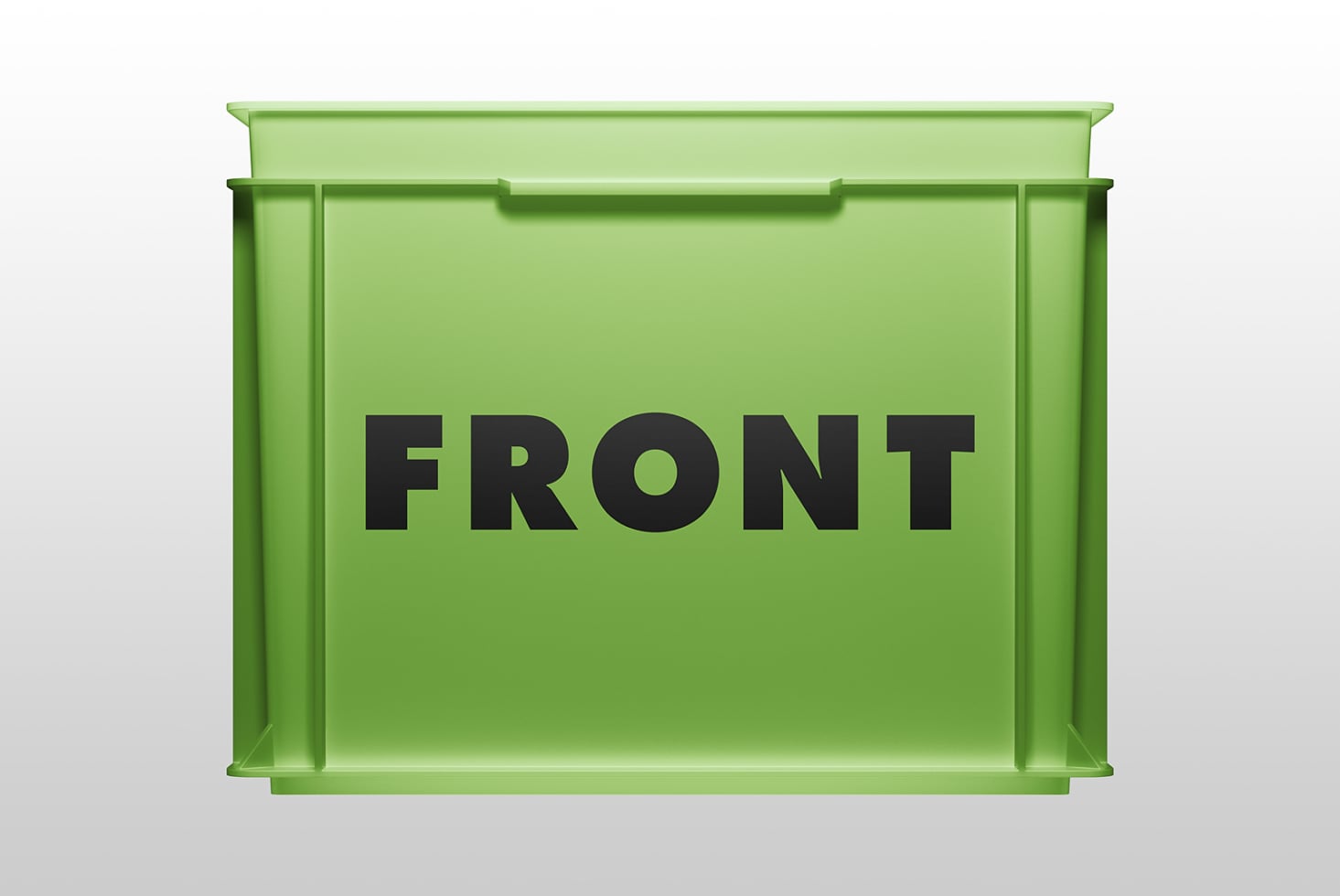 Single bright green drawer mockup with black FRONT text centered