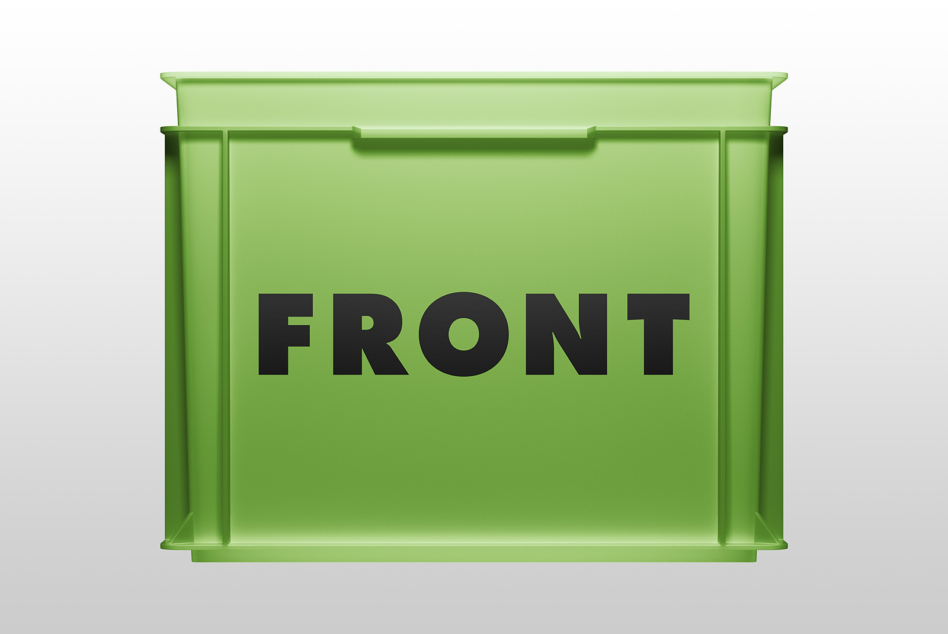 Single bright green drawer mockup with black FRONT text centered