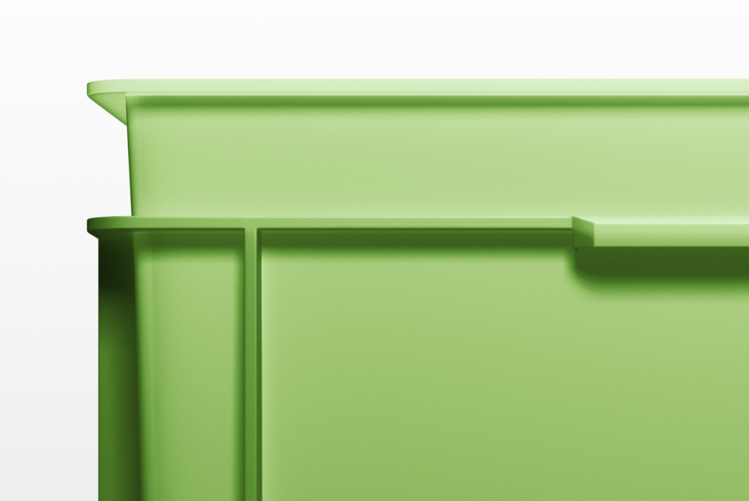 Lime green shelf with dark green trim corner on white background