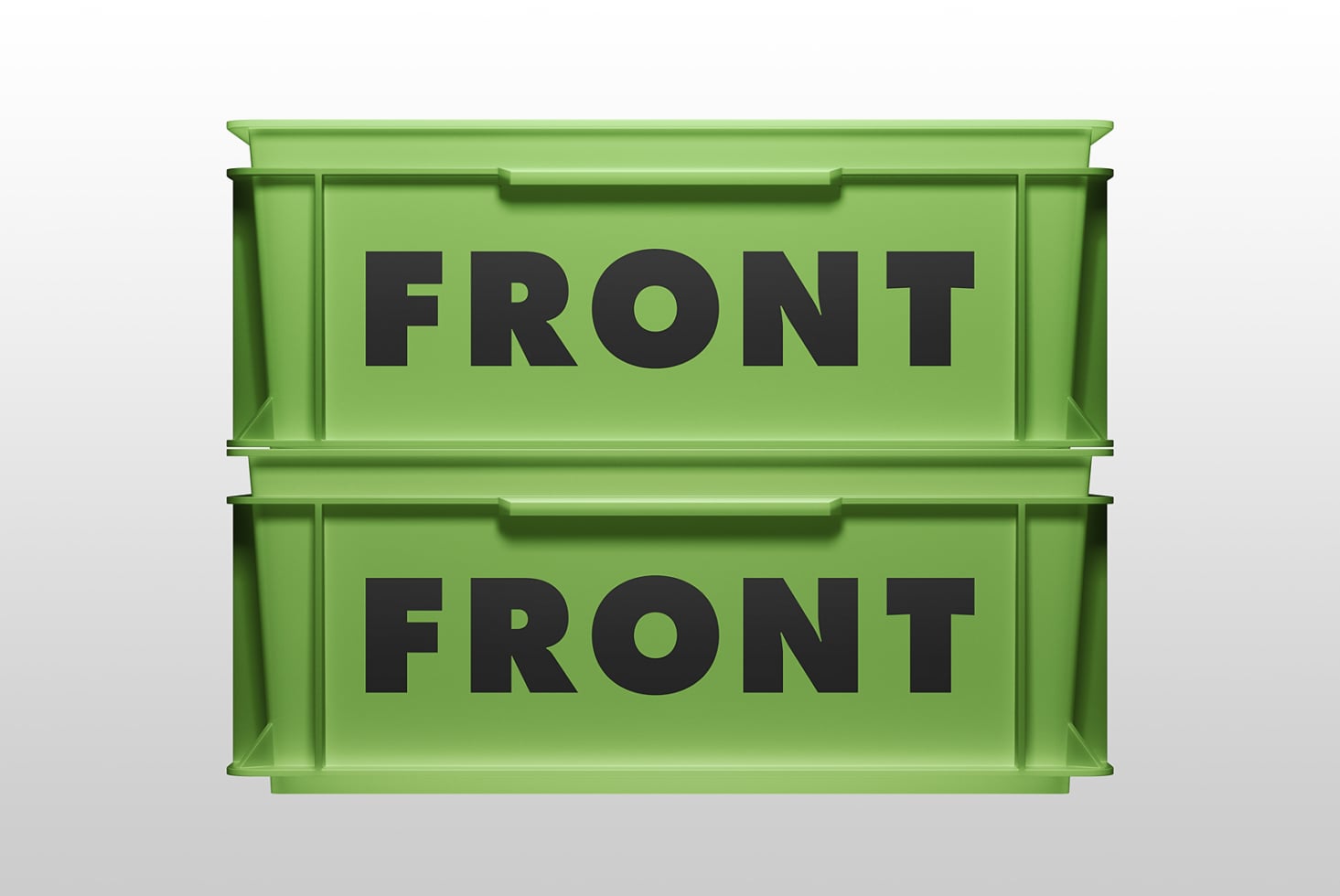 Bright green dual-drawer storefront mockup with black FRONT text