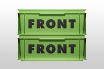 Bright green dual-drawer storefront mockup with black FRONT text