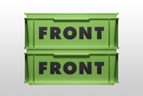 Bright green dual-drawer storefront mockup with black FRONT text