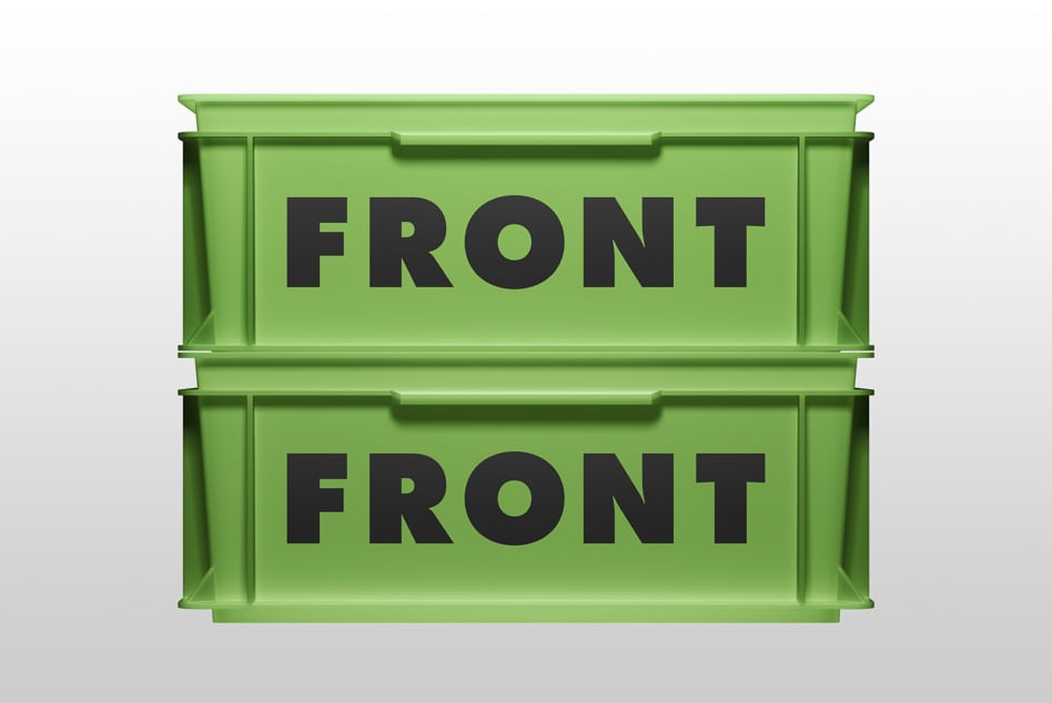 Bright green dual-drawer storefront mockup with black FRONT text