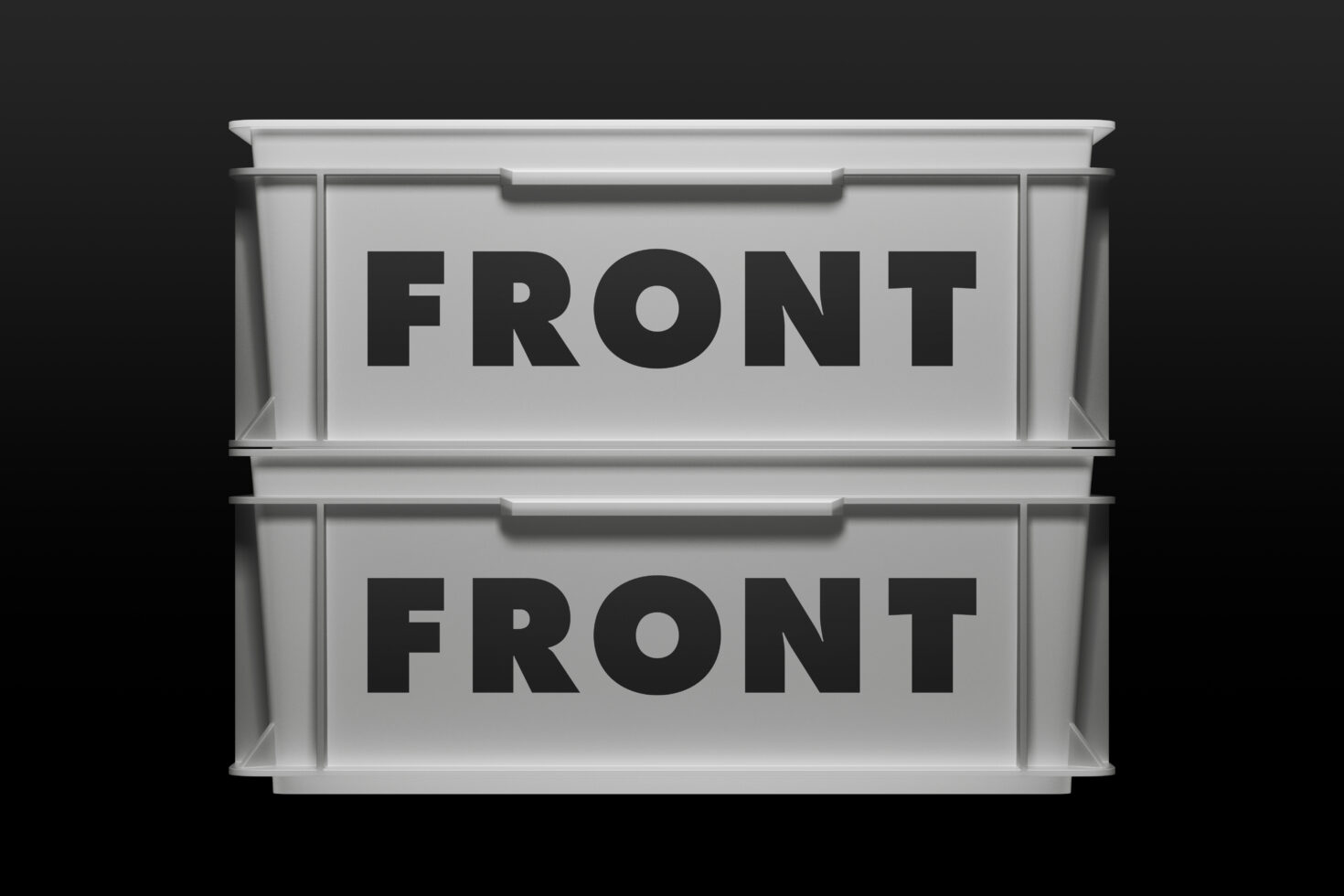 Light gray dual-drawer storefront mockup with black FRONT text