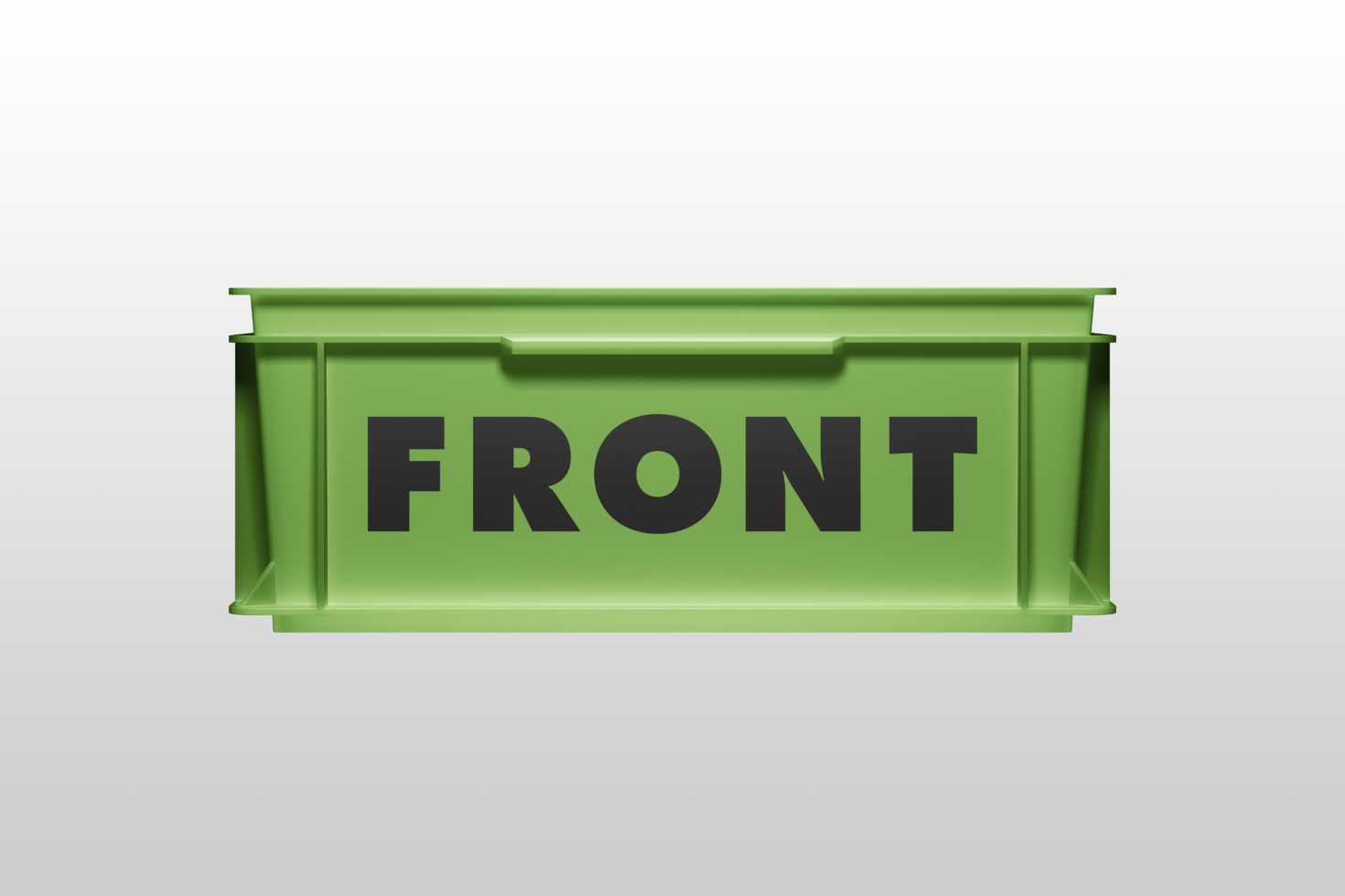 Bright green 3D storefront awning mockup with black text overlay