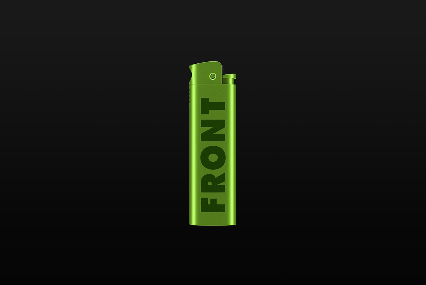 Lime green lighter mockup with vertical text branding on black background