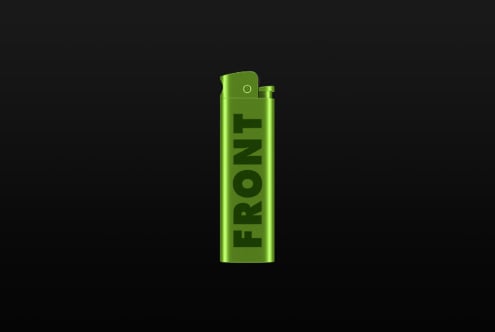 Lime green lighter mockup with vertical text branding on black background