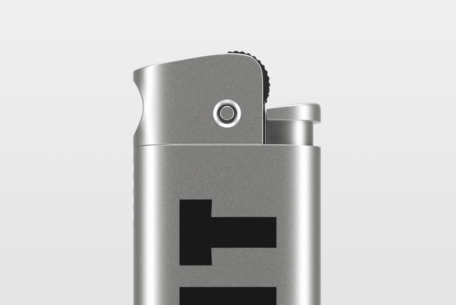 Silver metallic lighter mockup with logo space on light gray background