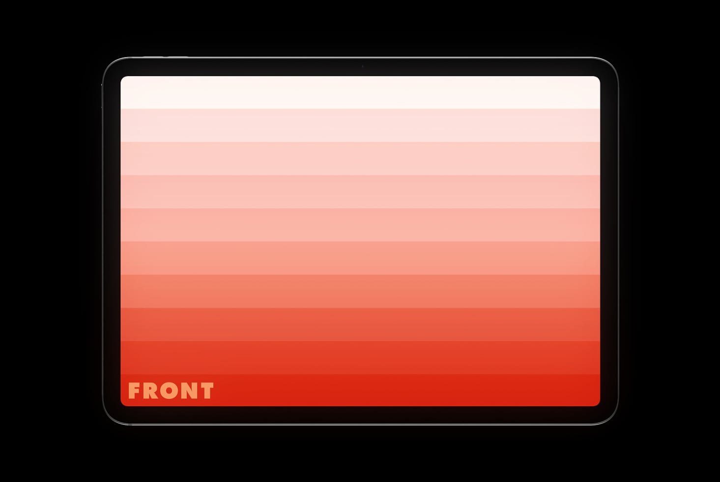 Landscape tablet showing coral gradient fade with front label text