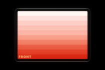 Landscape tablet showing coral gradient fade with front label text