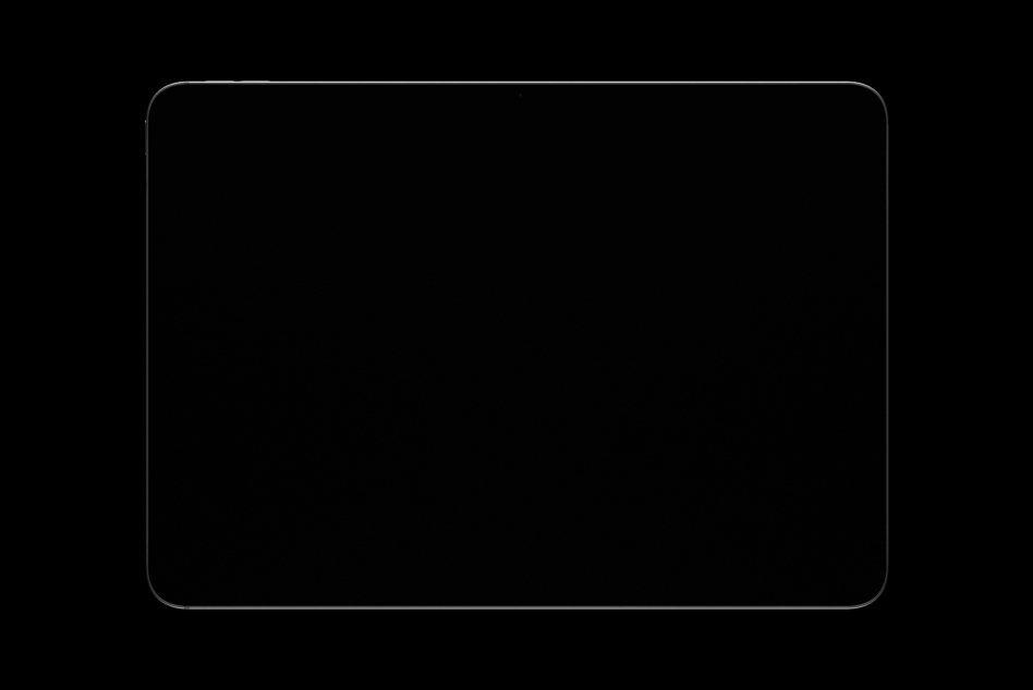 Landscape tablet mockup blank screen with rounded borders on black