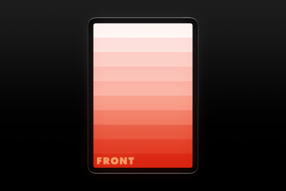 Tablet mockup showing coral gradient from white to red