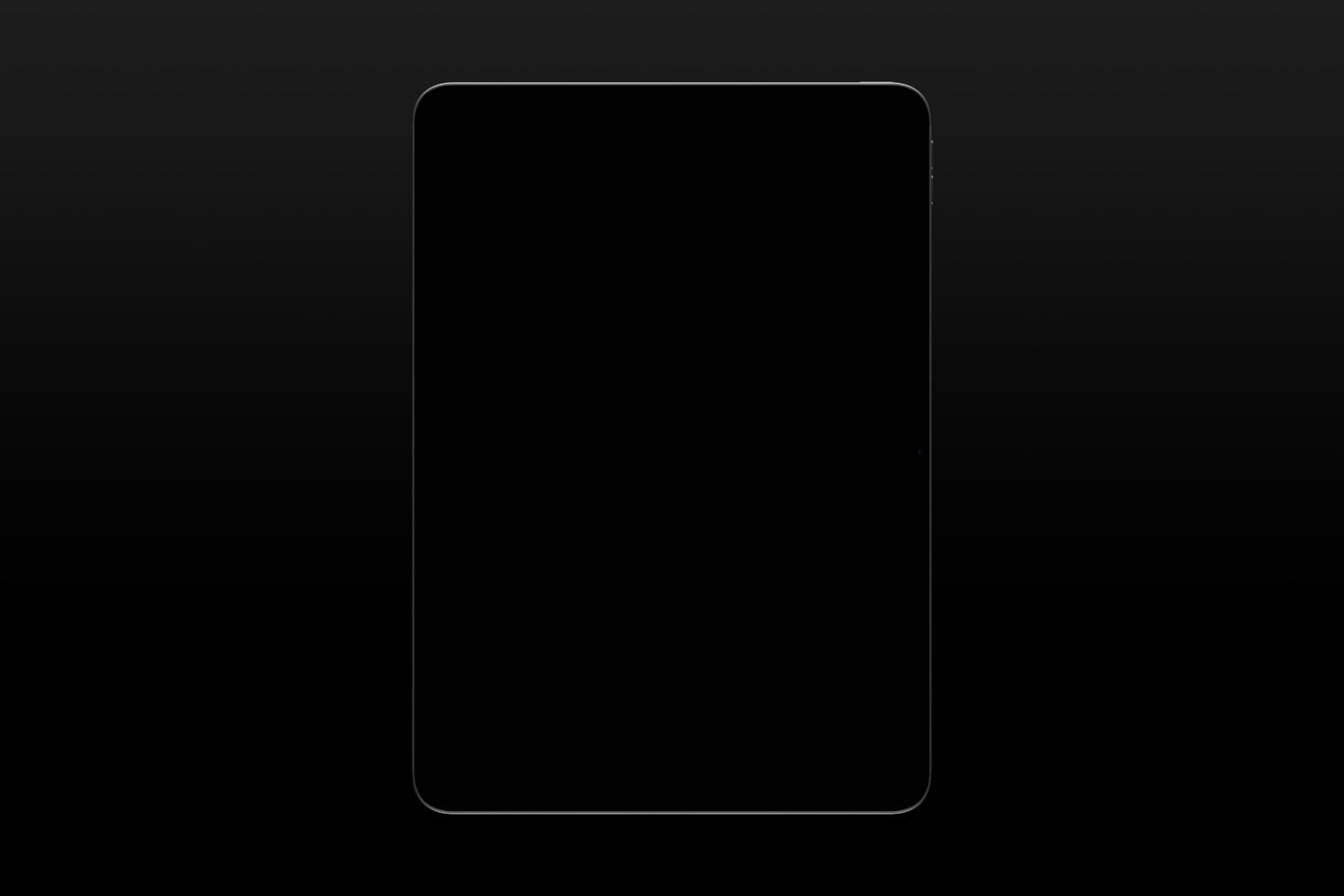 Tablet mockup with blank black screen on dark background