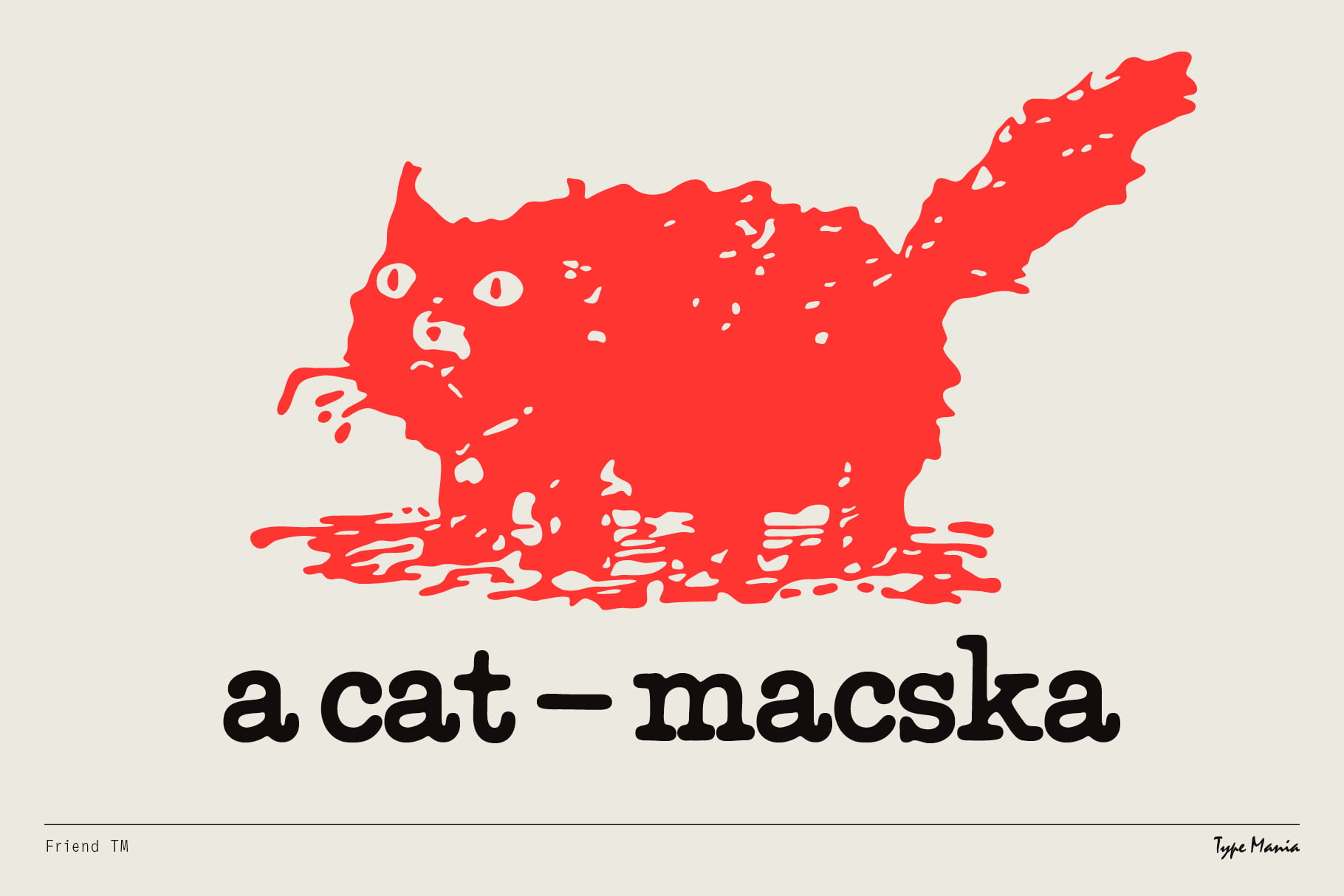 Red map of USA shaped like distressed cat face with text a cat macska below