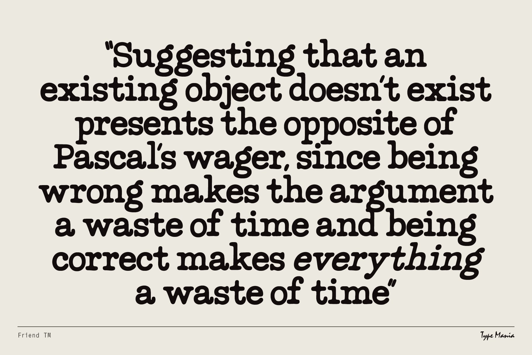 Dense paragraph of black serif text discussing Pascal's wager on beige background
