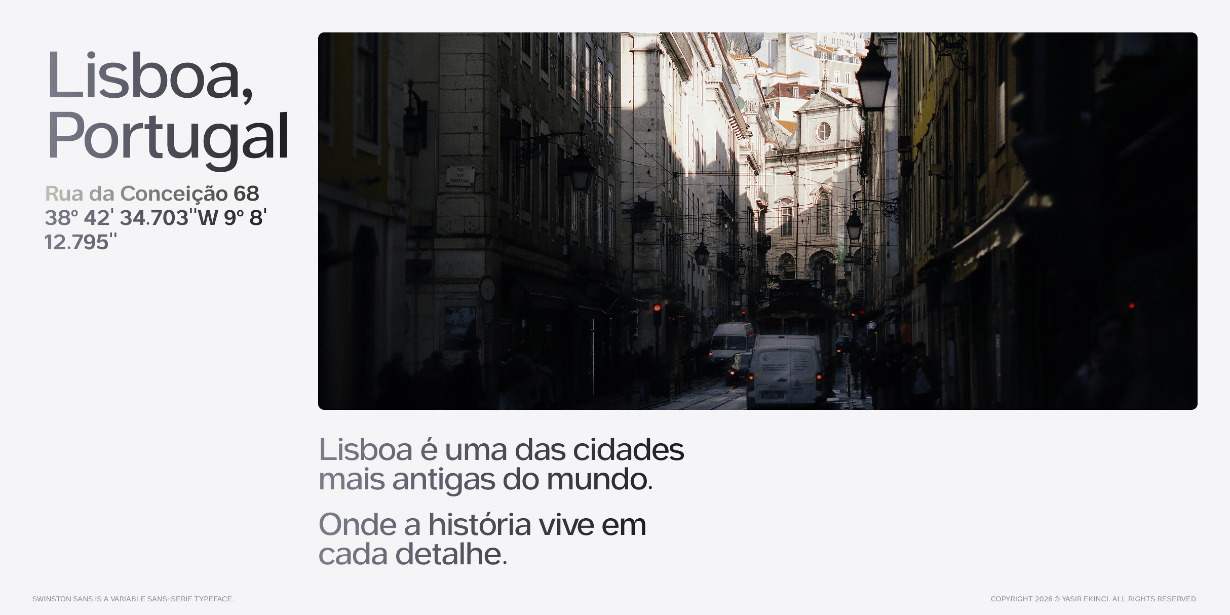 Lisbon street photo with Portuguese text location coordinates displayed