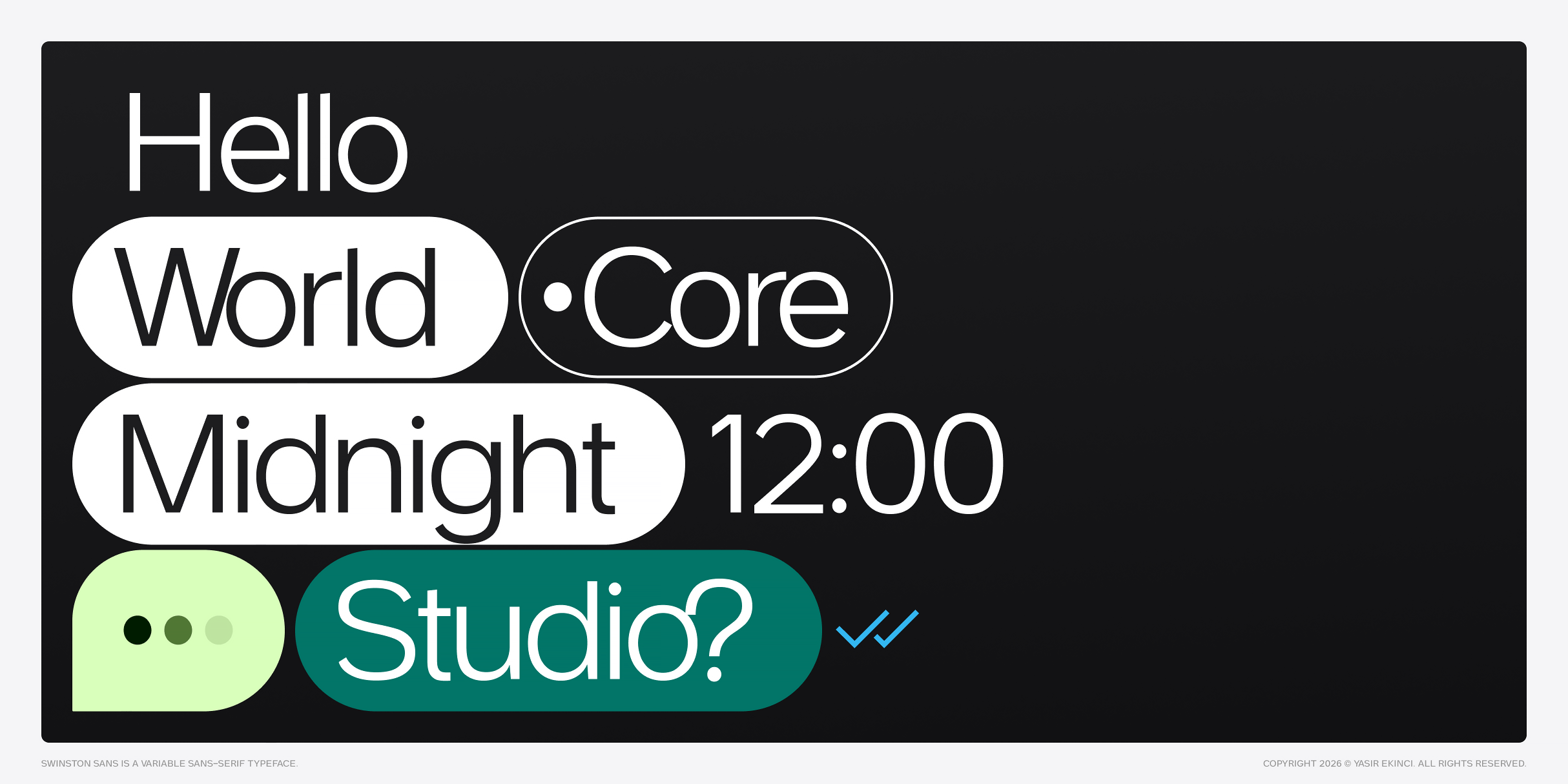 Black screen showing hello world core midnight studio text labels
