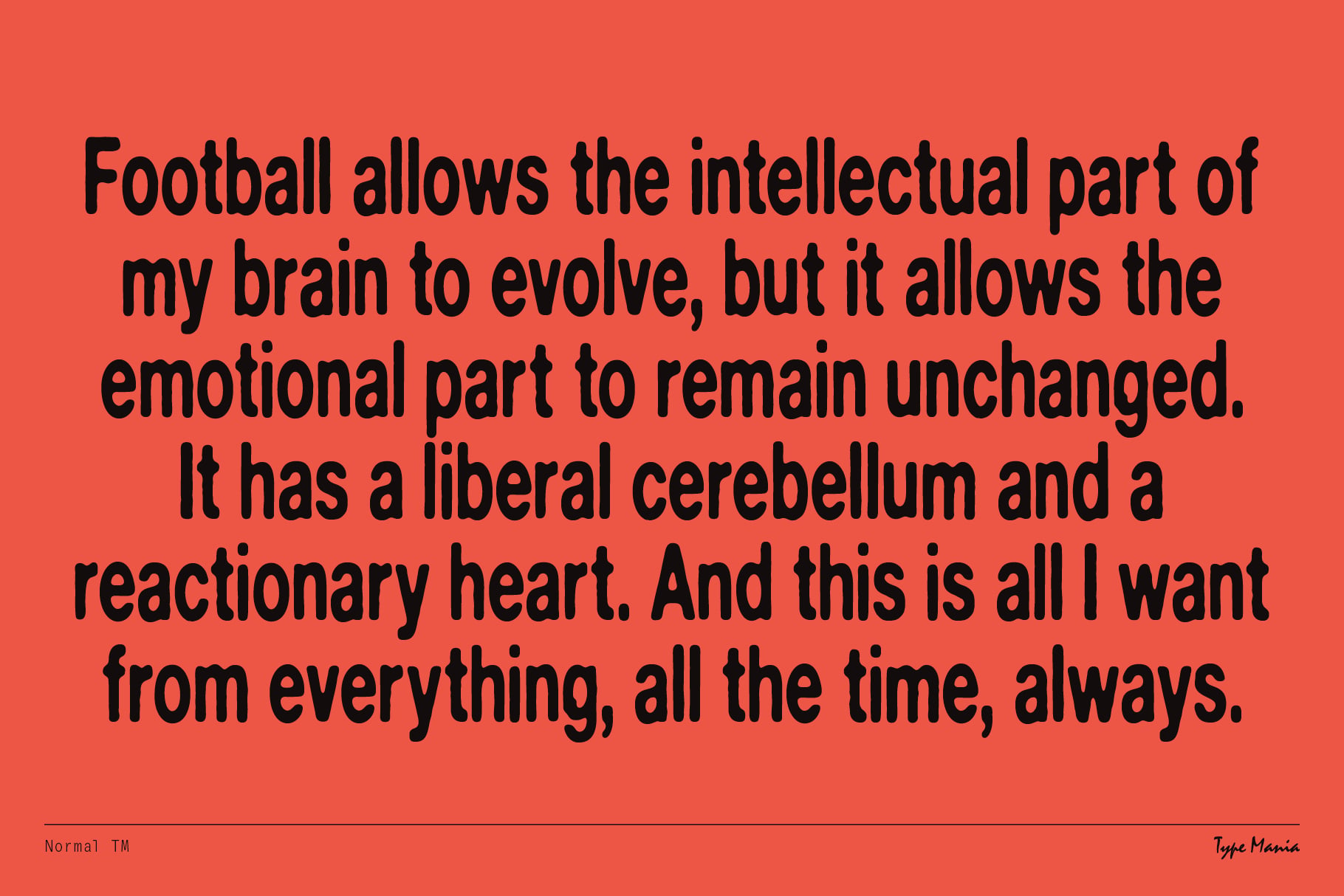 Red background with long black text about football, brain evolution, cerebellum
