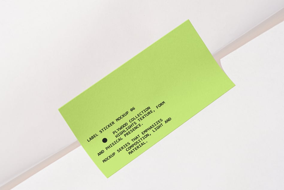 Bright lime green label sticker on white background with black text copy