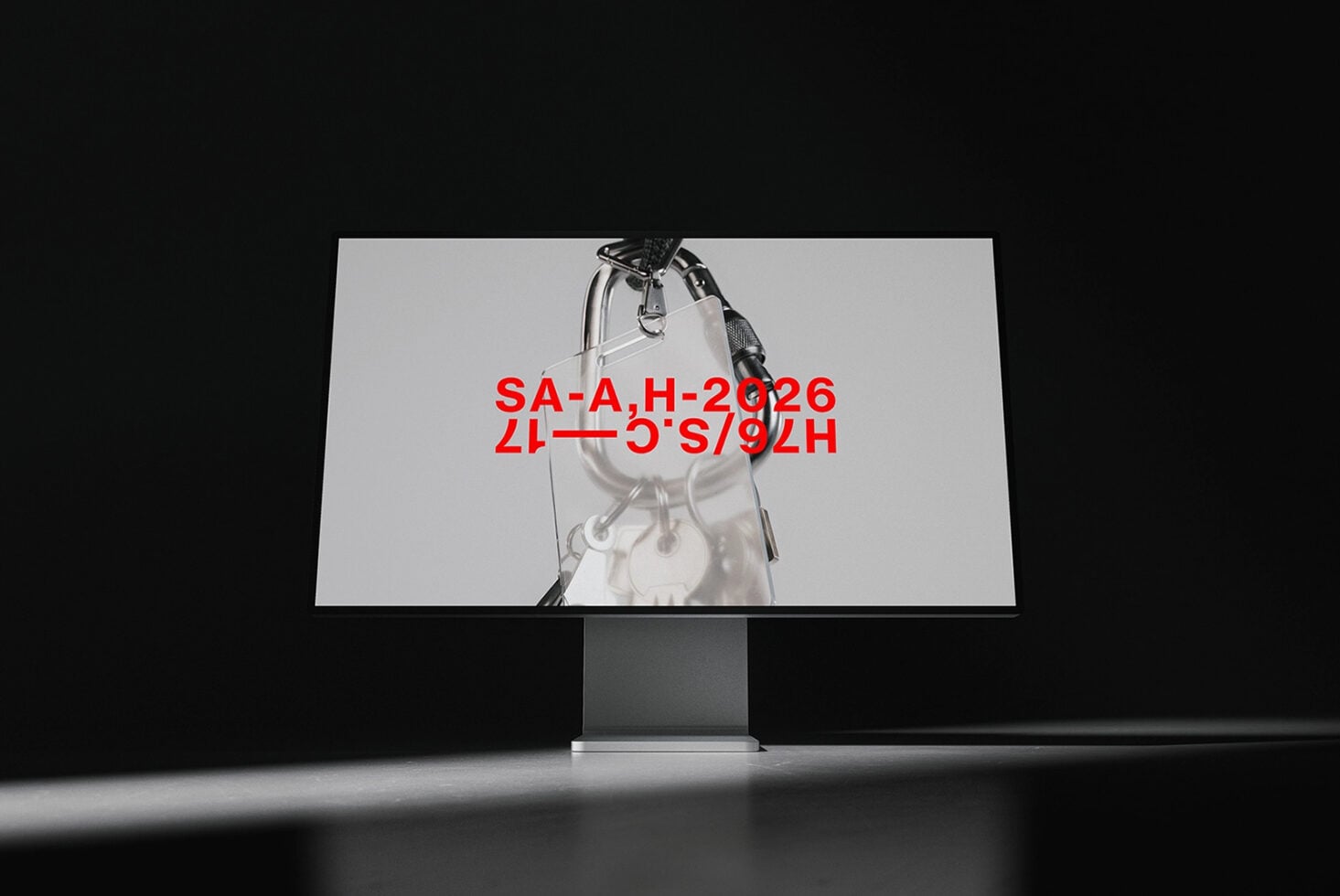 Monitor mockup displaying red text overlay on lab equipment photography