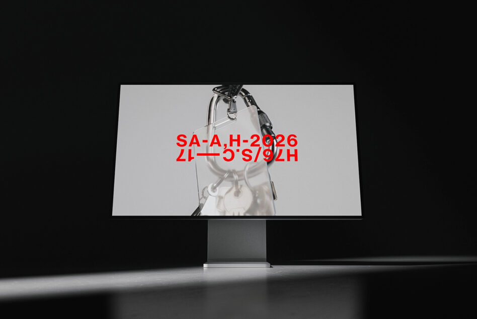 Monitor mockup displaying red text overlay on lab equipment photography