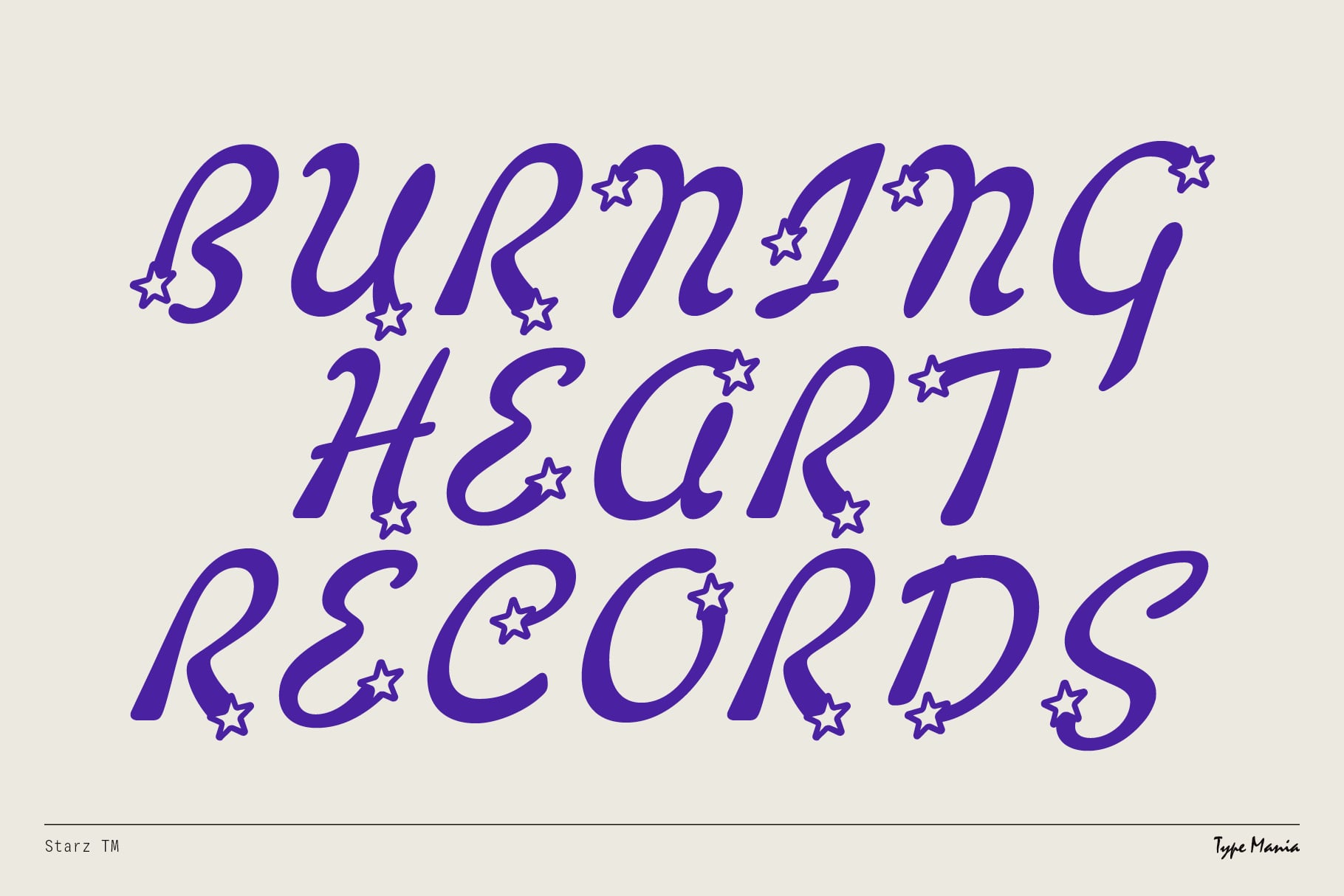 Burning Heart Records text in purple italic script with scattered stars