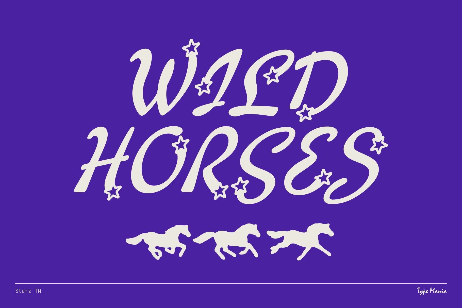 Wild Horses text in cream serif font with three galloping horse silhouettes