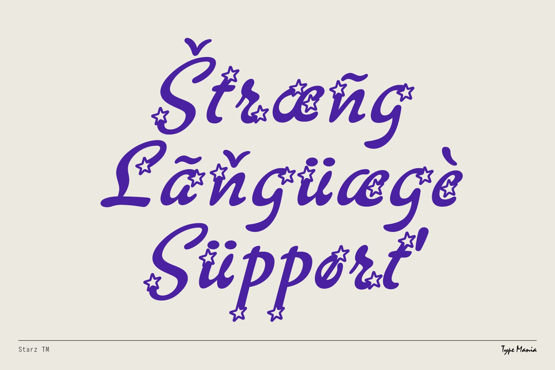 Strong Language Support phrase in purple script with star accents