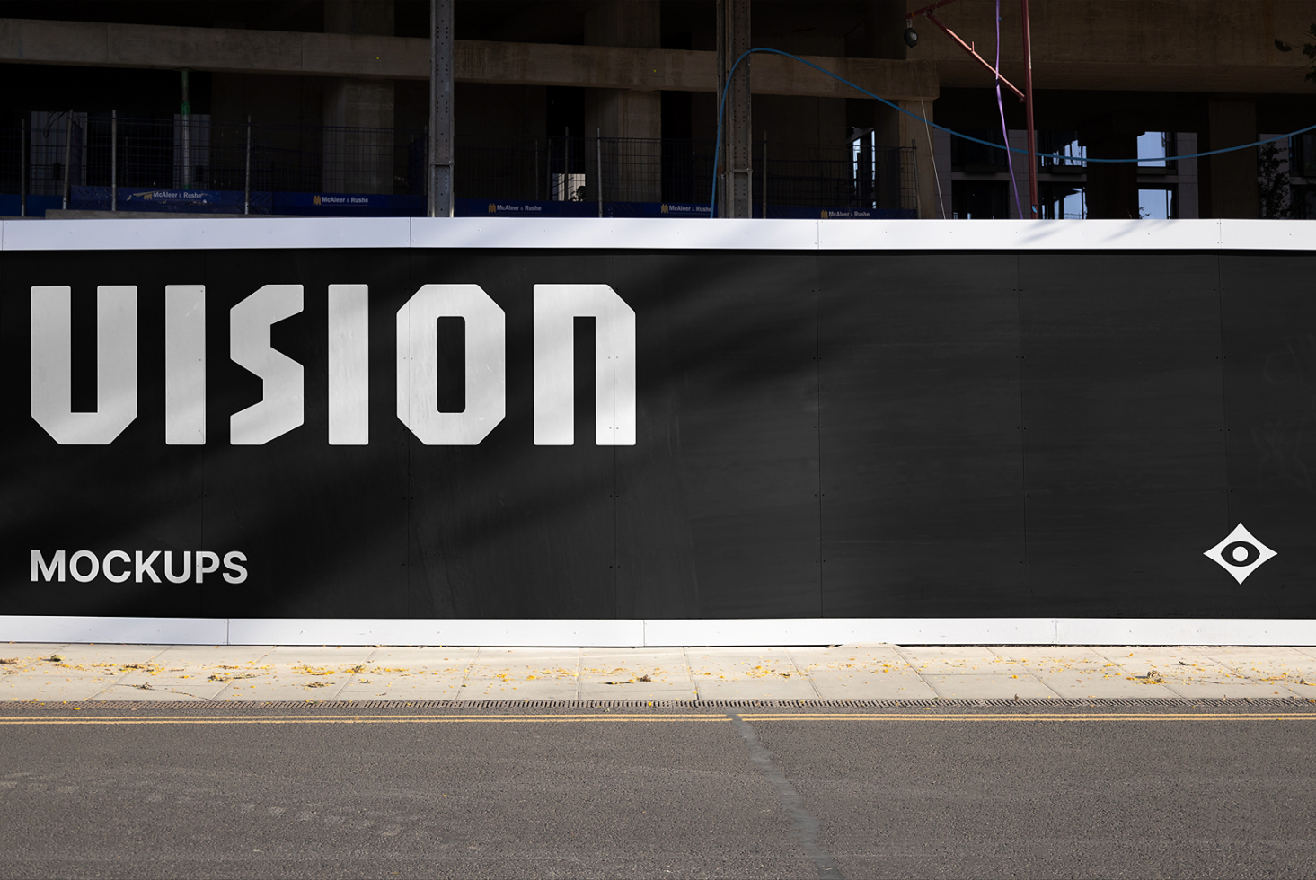 Large storefront hoarding mockup with white UIsion letters on black background