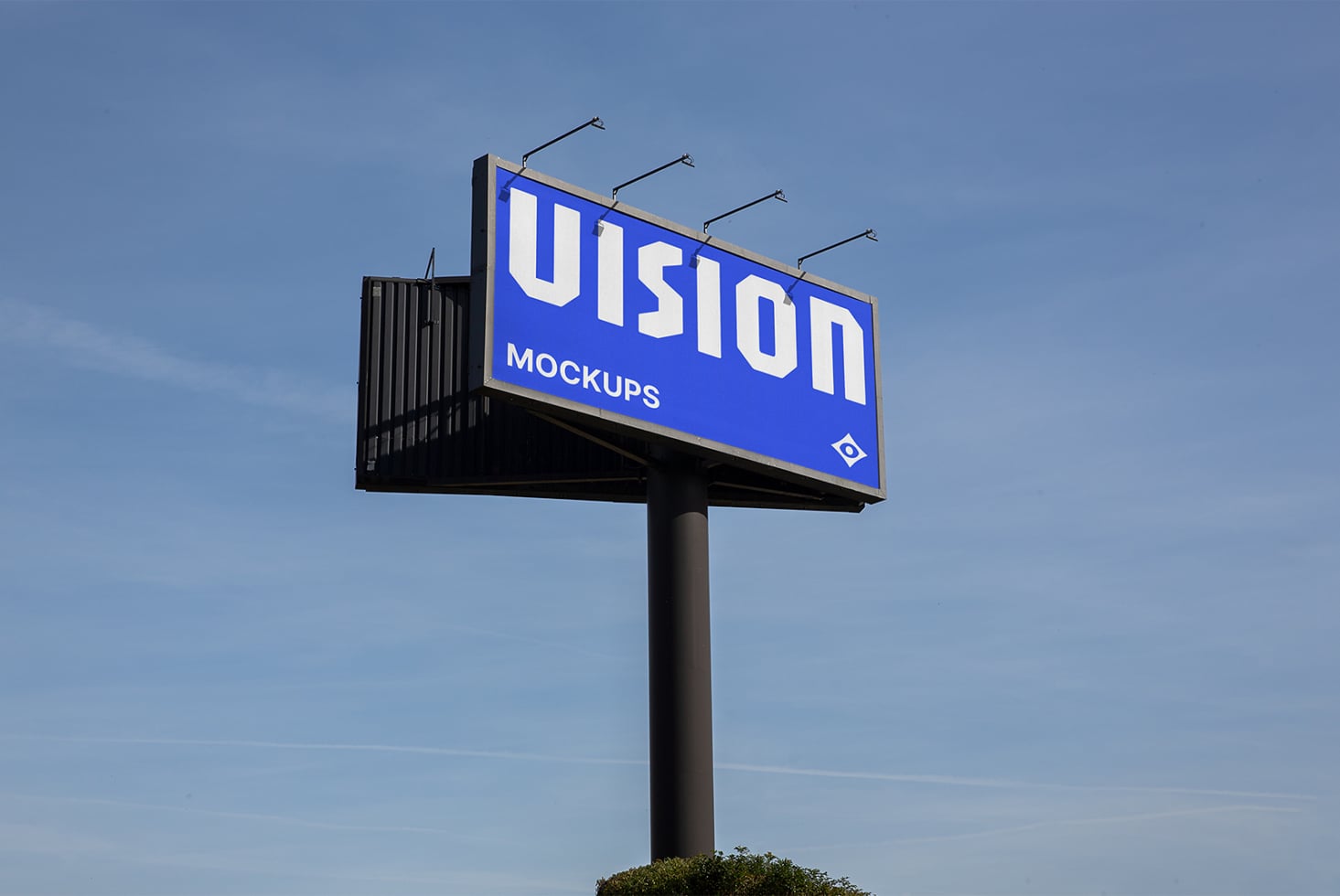 Tall billboard structure displaying VISION text in white on dark background