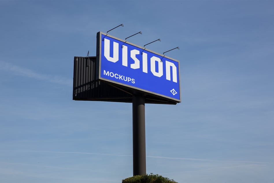 Tall billboard structure displaying VISION text in white on dark background