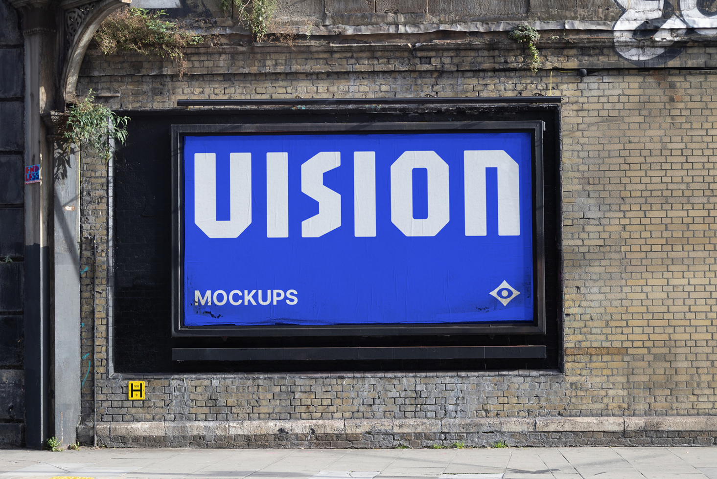 Vibrant blue illuminated sign with VISION lettering on storefront