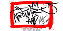 Graffiti marker font display with hand-drawn crown symbol inside red paint frame