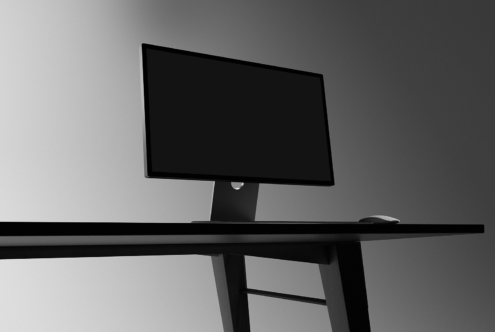 Minimalist workspace mockup displaying a sleek black monitor on a modern desk perfect for designers looking for inspiration in office setups mockups templates